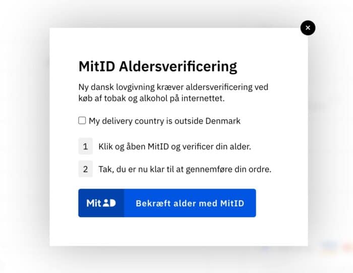 Popup med MitID Aldersverificering